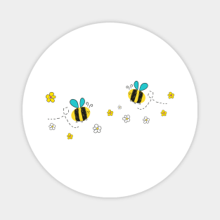 Doodle honey bee vector with colorful flowers Magnet